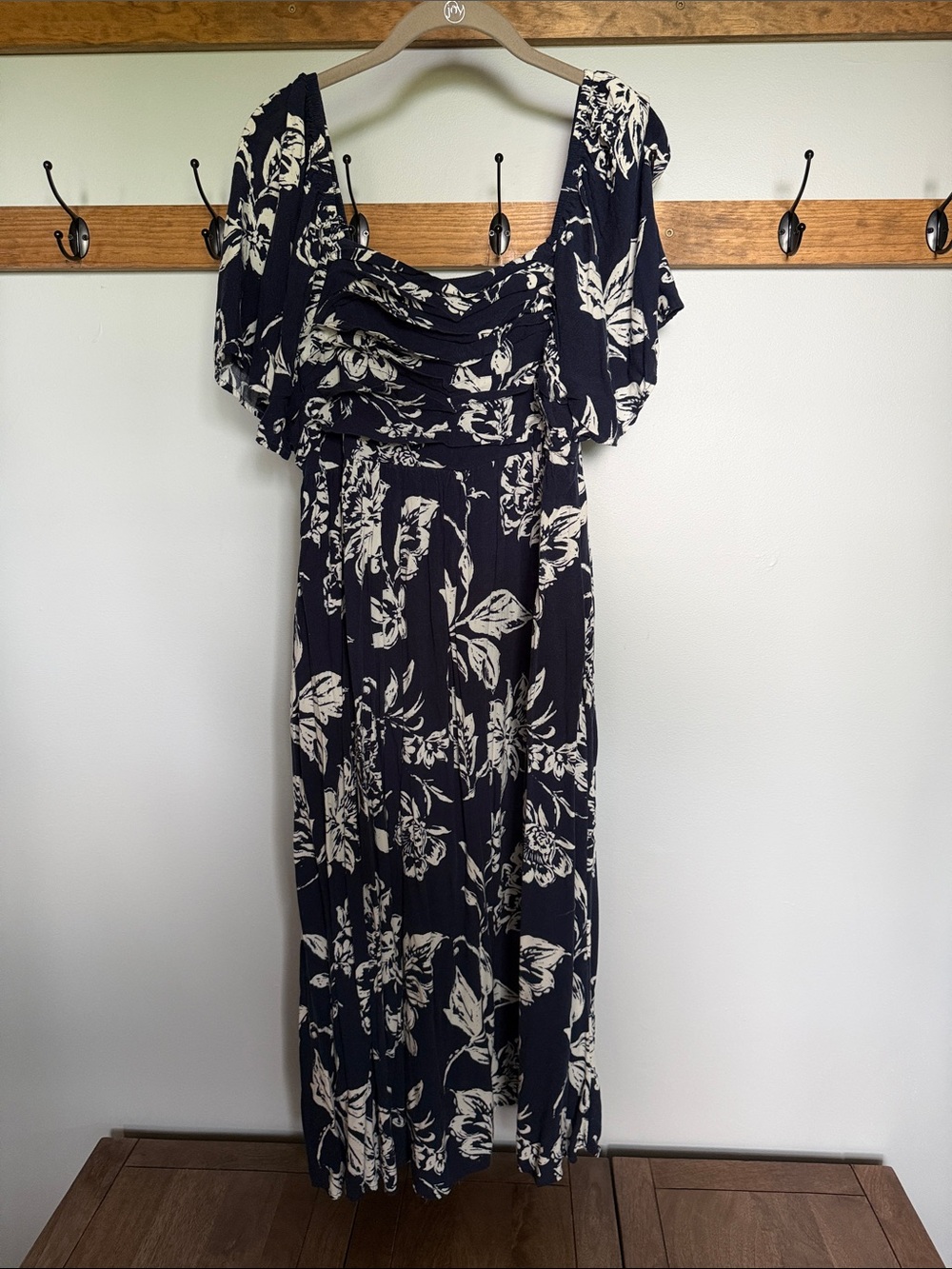 Floral Midi Dress in Navy and White